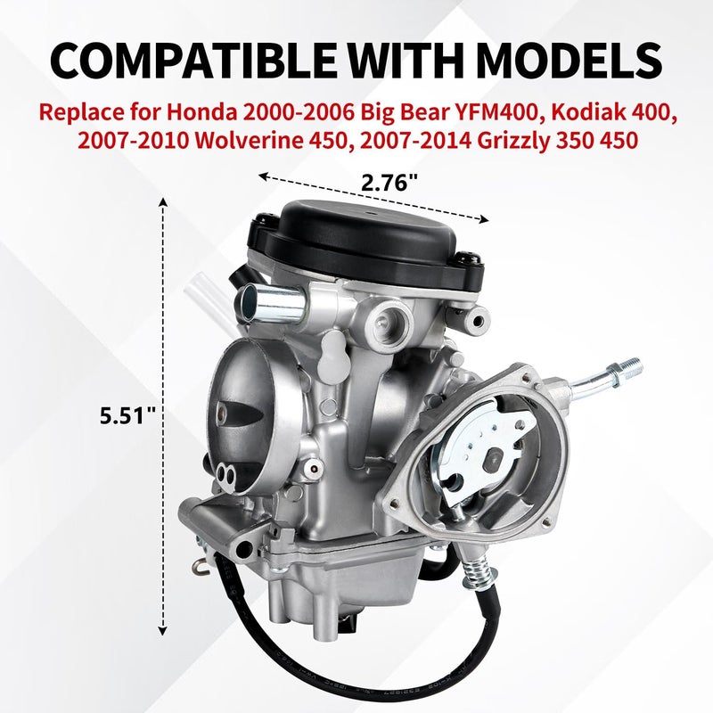 YDO YFM400 Carburetor Fits for Yamaha 2000-2006 Big Bear YFM 400,Kodiak 400,2007-2010 Wolverine 450,2007-2014 Grizzly 350 450 ATV with Air Fuel Filter - Image 3